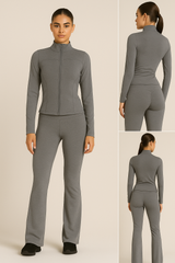 Zip Front Gym Jacket And Flare Trouser