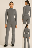 Grey Zip Front Gym Jacket And Flare Trouser Set (PACK OF SIX)