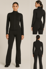 Zip Front Gym Jacket And Flare Trouser