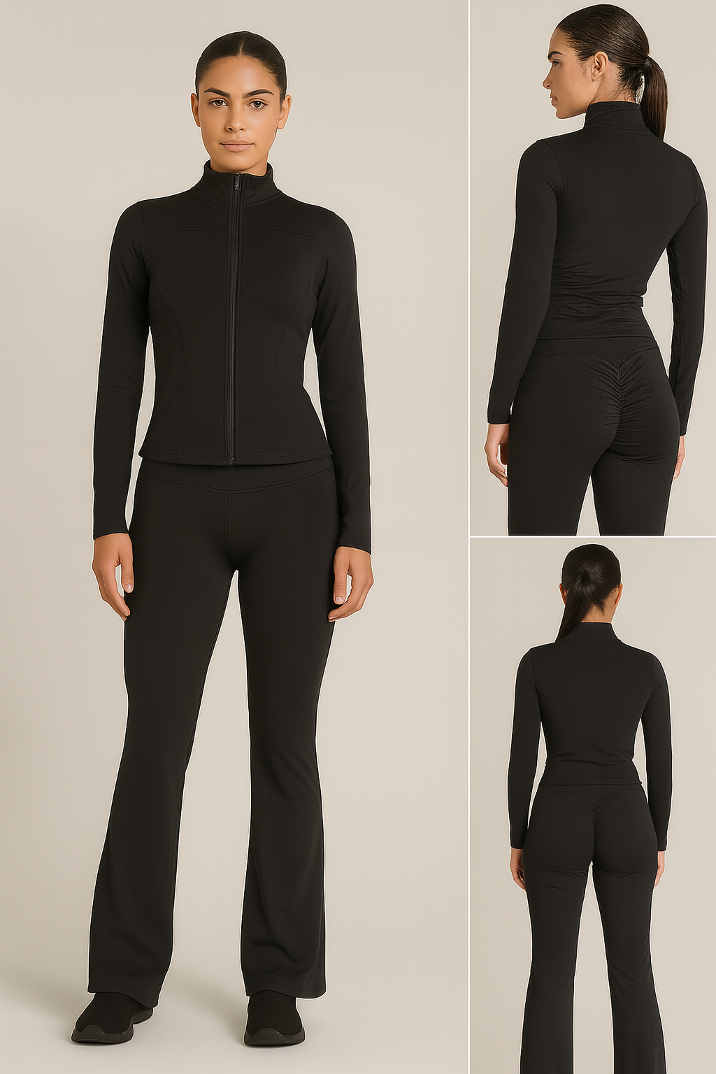 Zip Front Gym Jacket And Flare Trouser