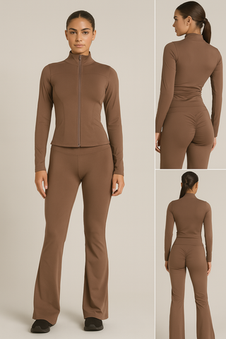 Chocolate Zip Front Gym Jacket And Flare Trouser Set (PACK OF SIX)