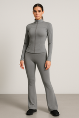 Zip Front Gym Jacket And Flare Trouser