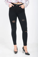 LADIES KNEE CUT HIGH WAISTED JEANS
