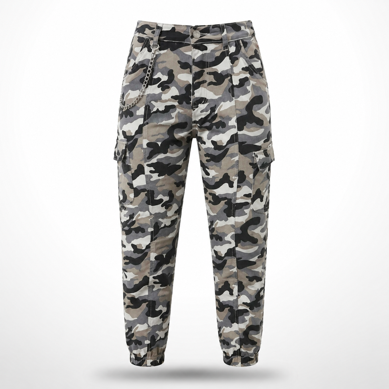 Women’s Denim Cargo Jeans with Chain Detail