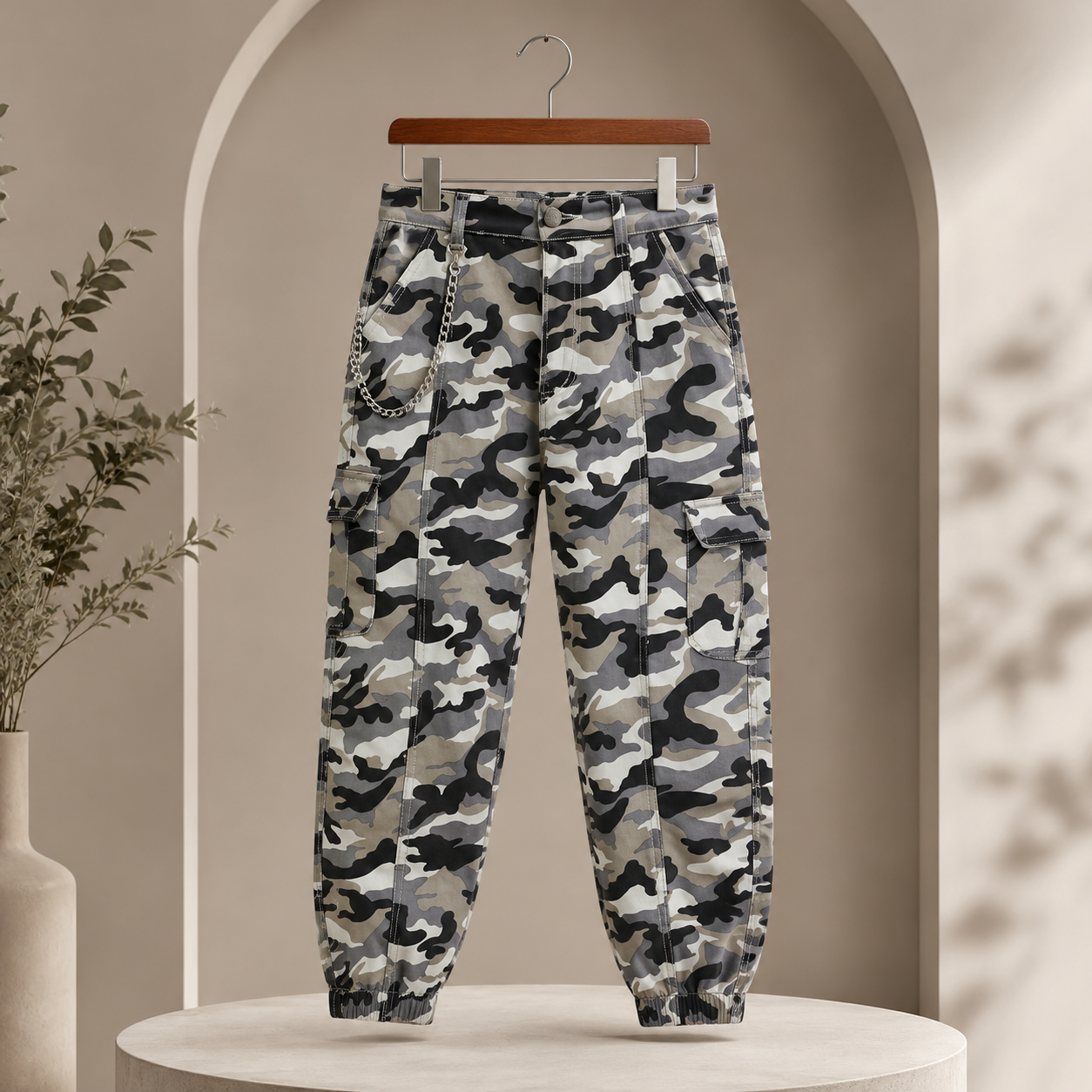 Women’s Denim Cargo Jeans with Chain Detail