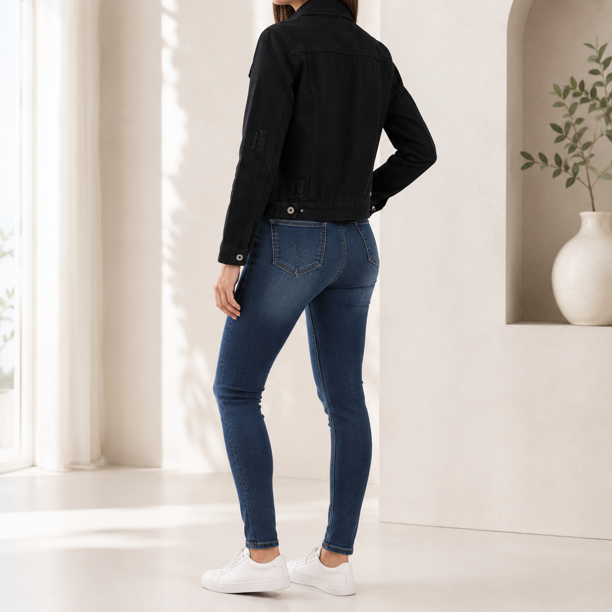 Women’s Distressed Denim Jacket – Cropped Jean Jacket