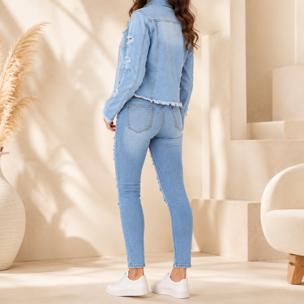 Women’s Distressed Denim Jacket – Cropped Jean Jacket