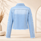Women’s Distressed Denim Jacket – Cropped Jean Jacket