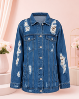 Women’s Longline Distressed Denim Jacket