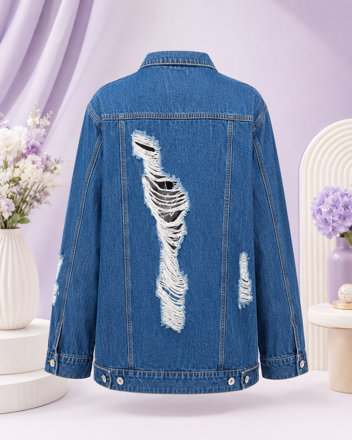 Women’s Longline Distressed Denim Jacket