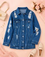 Women’s Longline Distressed Denim Jacket