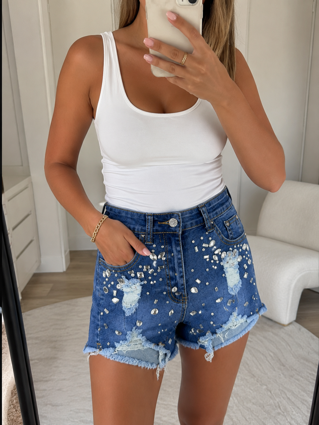 Women’s Diamante Denim Shorts Summer Wear