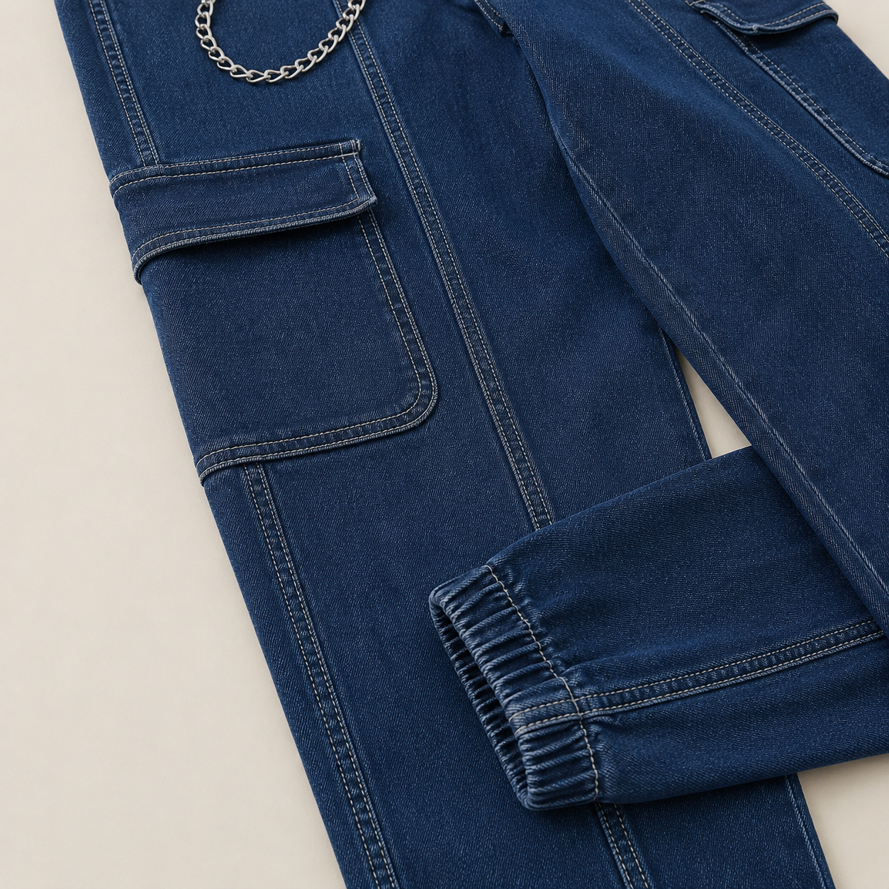 Women’s Denim Cargo Jeans with Chain Detail