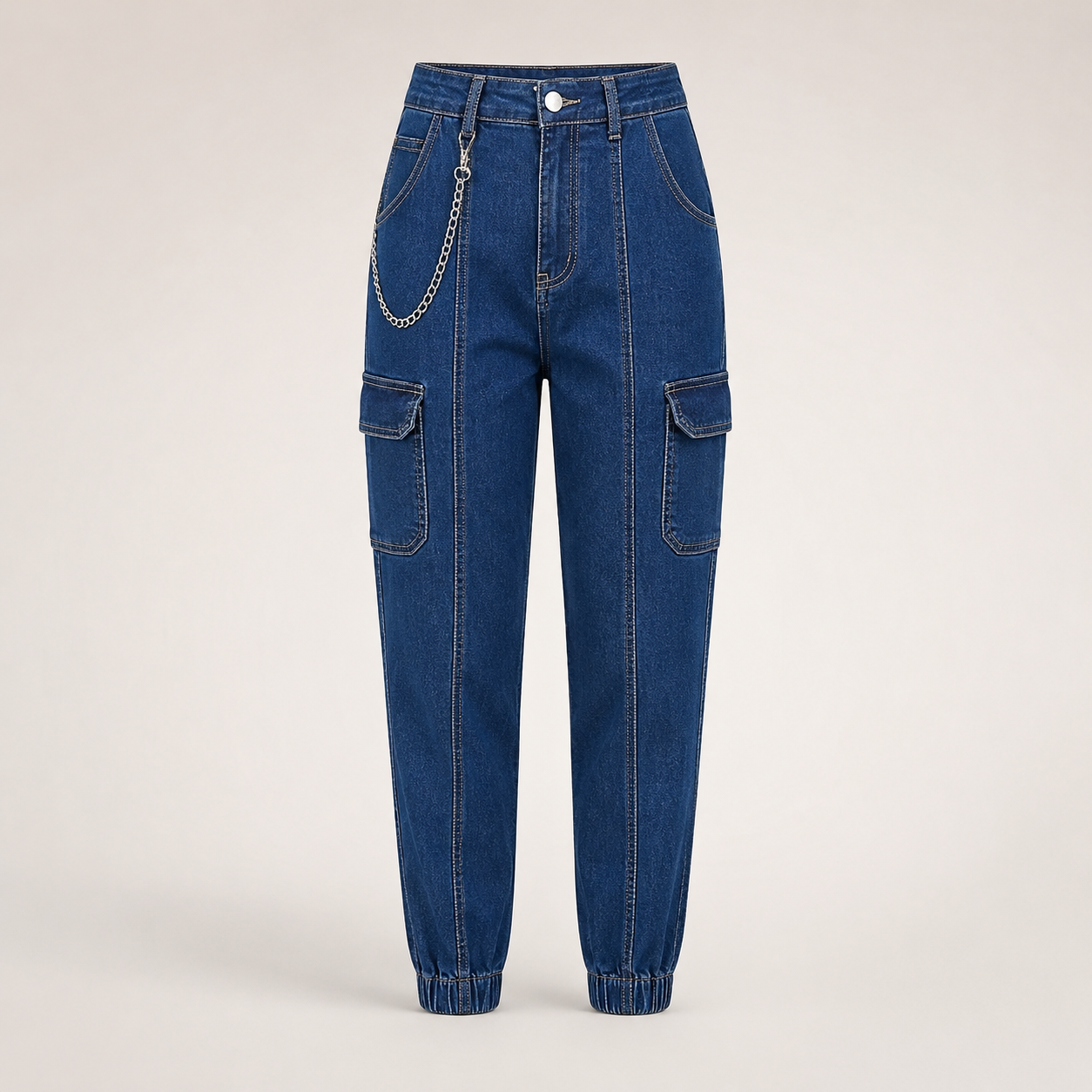 Women’s Denim Cargo Jeans with Chain Detail