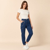 Women’s Denim Cargo Jeans with Chain Detail