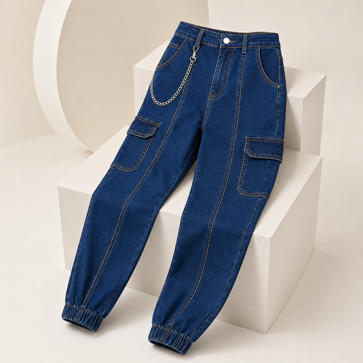 Women’s Denim Cargo Jeans with Chain Detail