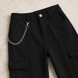 Women’s Denim Cargo Jeans with Chain Detail