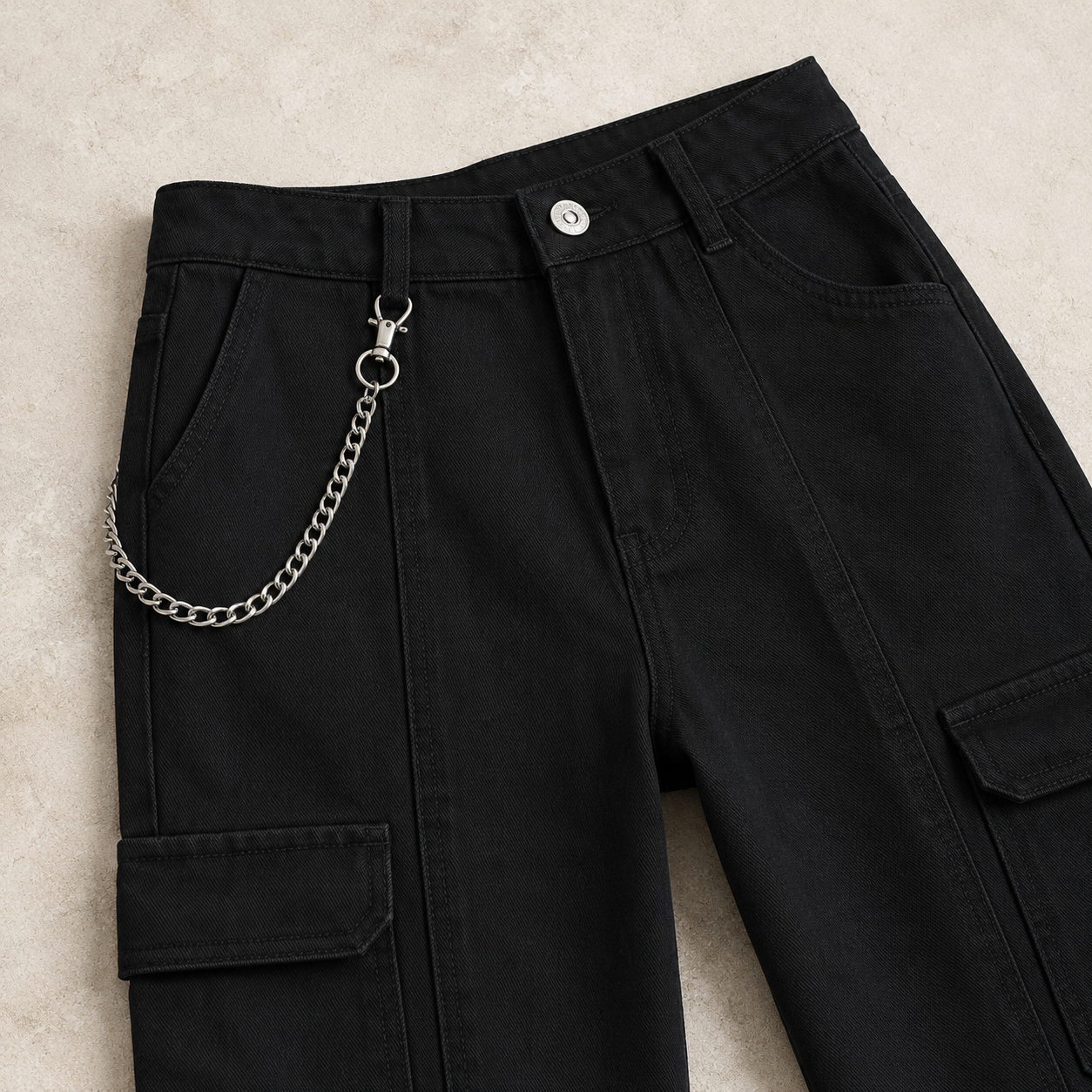 Women’s Denim Cargo Jeans with Chain Detail