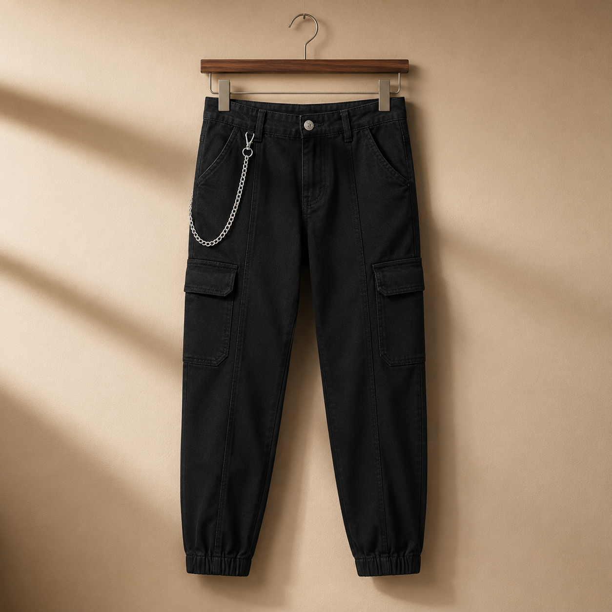 Women’s Denim Cargo Jeans with Chain Detail