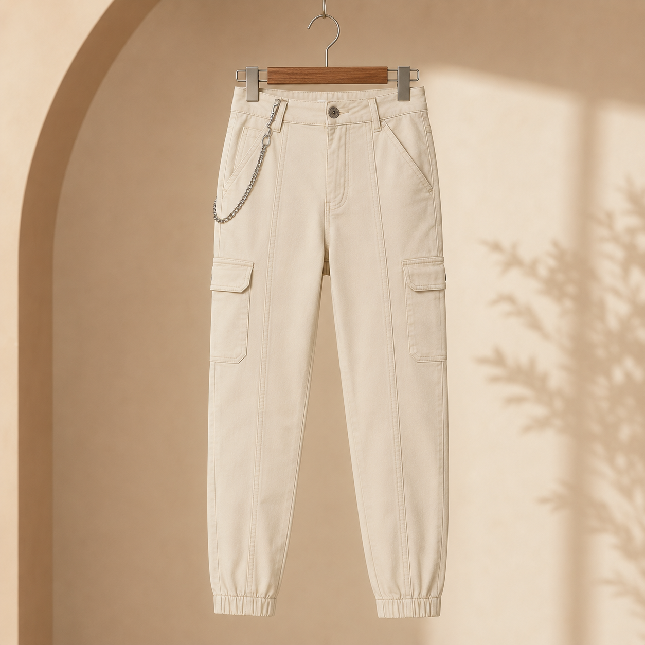 Women’s Denim Cargo Jeans with Chain Detail