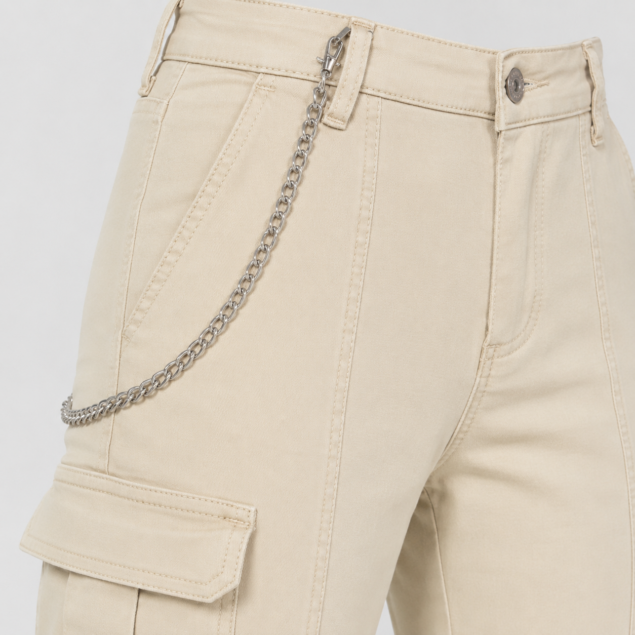 Women’s Denim Cargo Jeans with Chain Detail