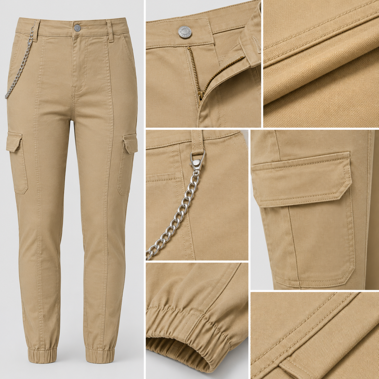 Women’s Denim Cargo Jeans with Chain Detail