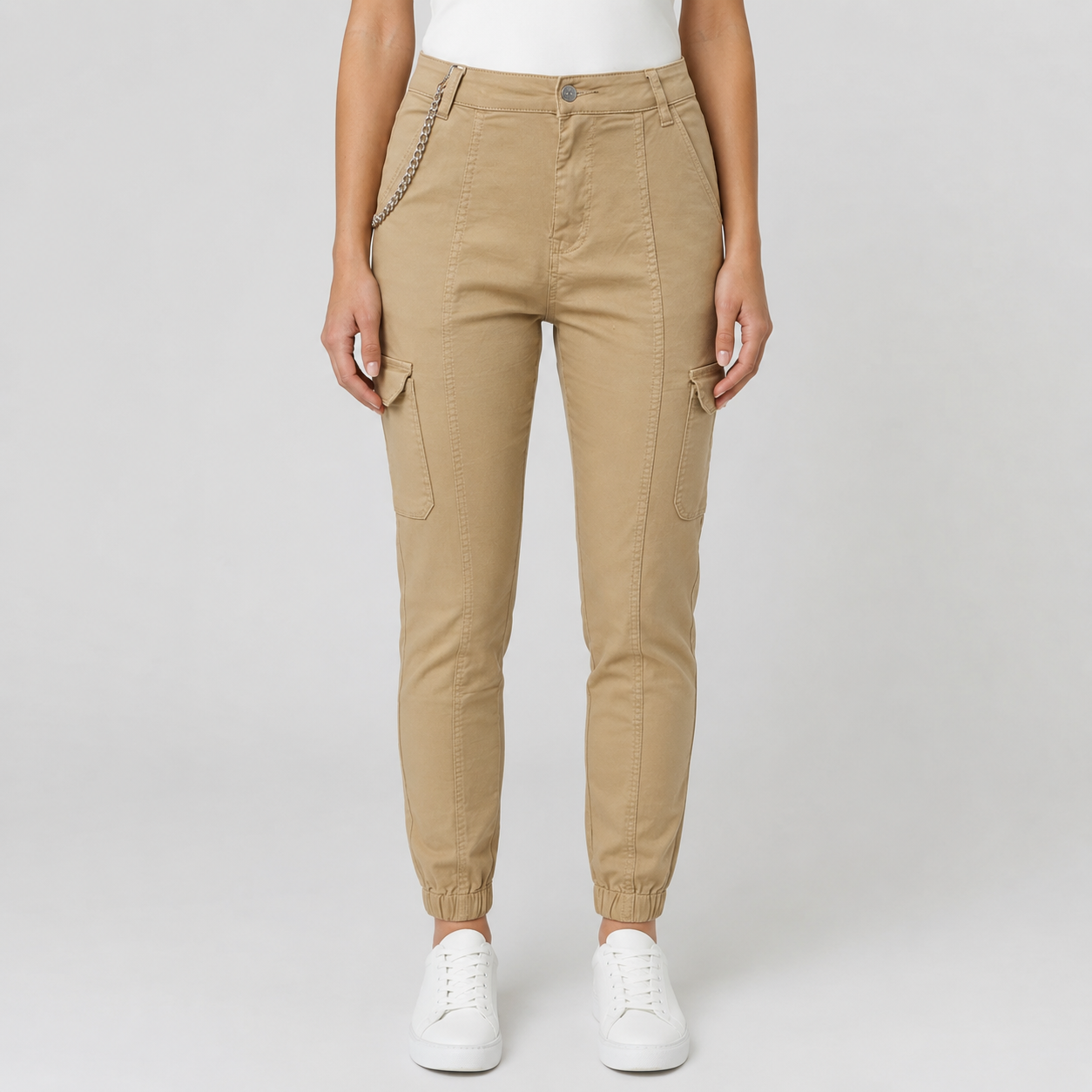 Women’s Denim Cargo Jeans with Chain Detail
