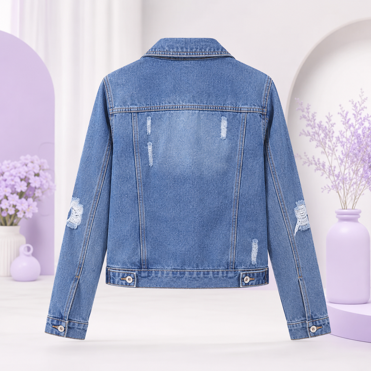 Women’s Distressed Denim Jacket – Cropped Jean Jacket