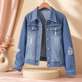 Women’s Distressed Denim Jacket – Cropped Jean Jacket