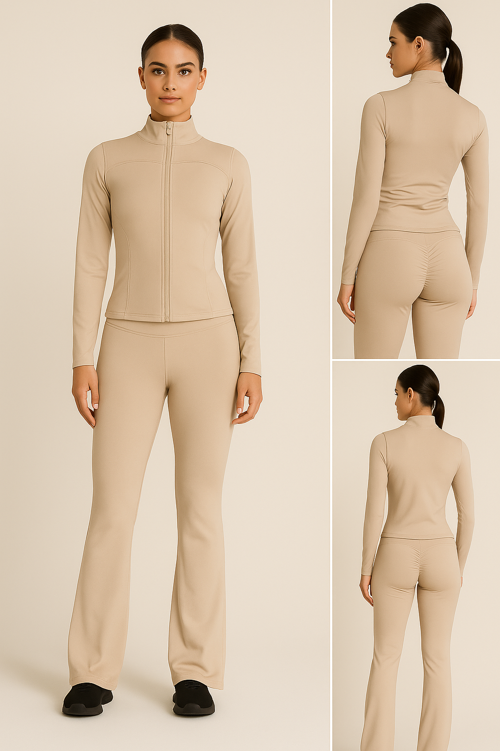 Zip Front Gym Jacket And Flare Trouser