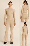 Beige Zip Front Gym Jacket And Flare Trouser Set (PACK OF SIX)