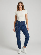 Denim Cargo Pants with Chain Detail - Blue