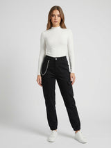 Denim Cargo Pants with Chain Detail - Black