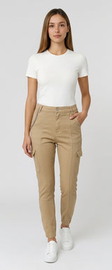 Denim Cargo Jeans with Chain - Beige