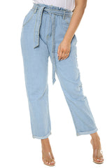 Blue Boyfriend Ladies Jeans with Belt