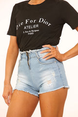 New Zip UP Distressed High Waisted Denim Shorts