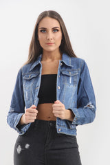 Distressed Denim Jacket For Women