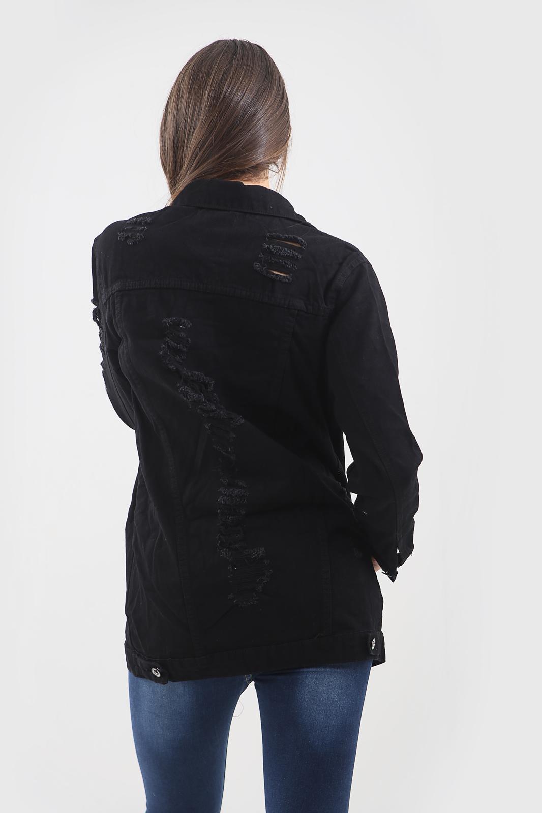 Distressed Long Denim Jacket For Women