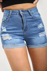 High waisted Denim Ladies Blue Shorts