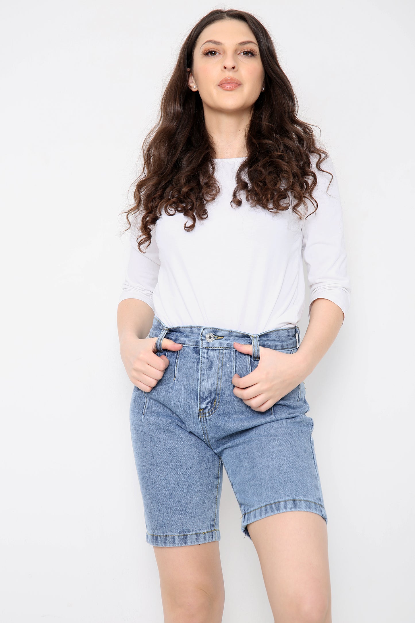 High Waisted Ladies Grey Blue Shorts