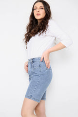 High Waisted Ladies Grey Blue Shorts