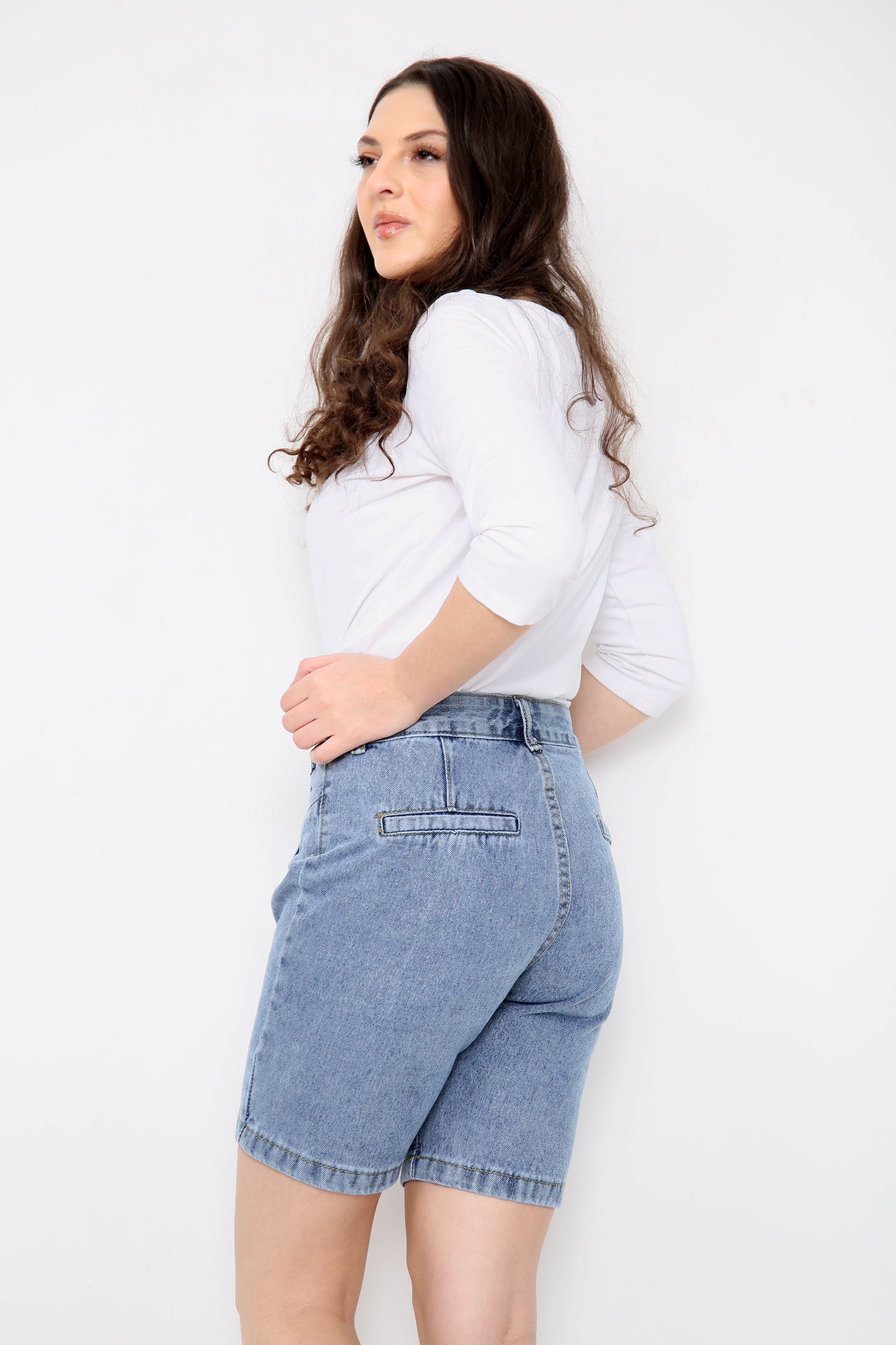High Waisted Ladies Grey Blue Shorts