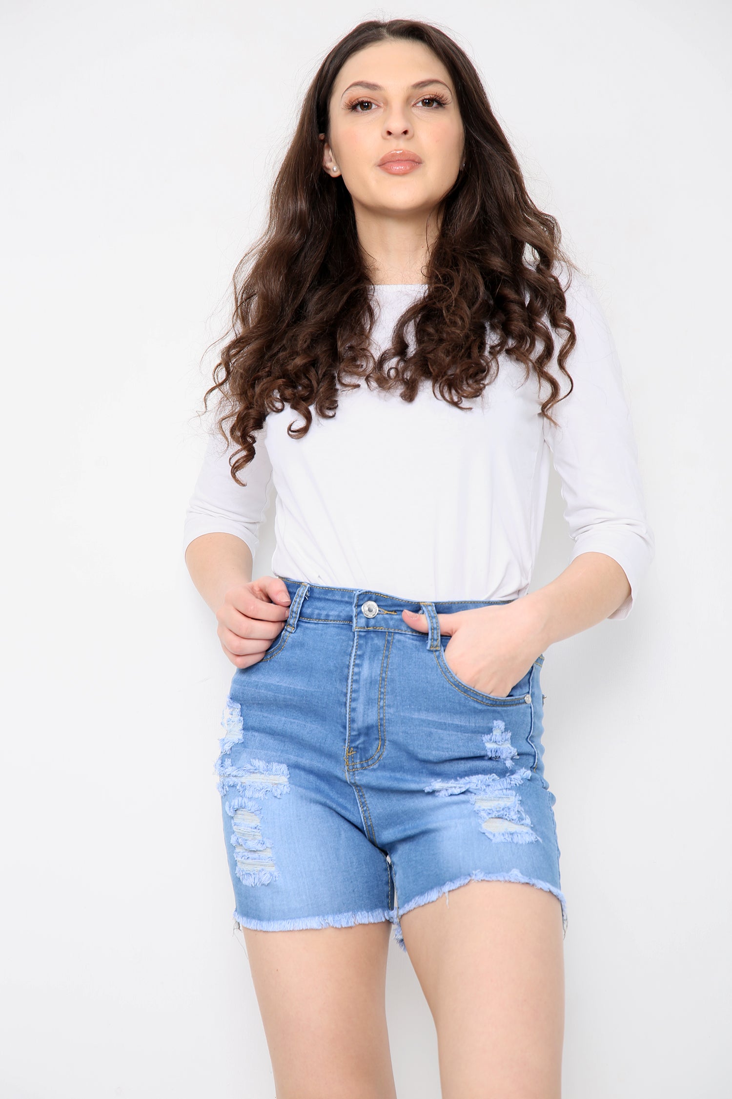 High waisted ladies Ligt blue shorts