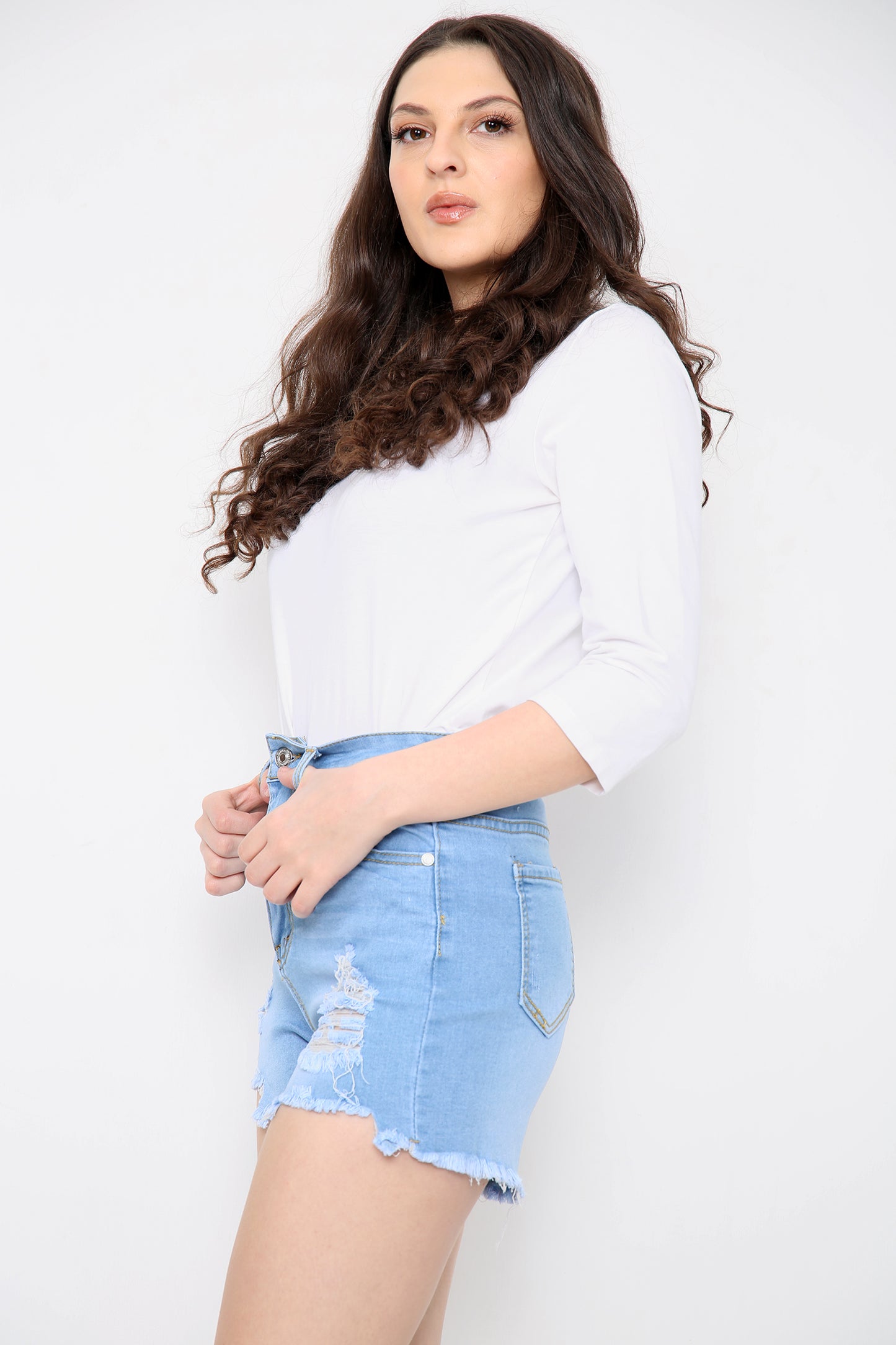 High Waisted Ladies Shorts Light Blue