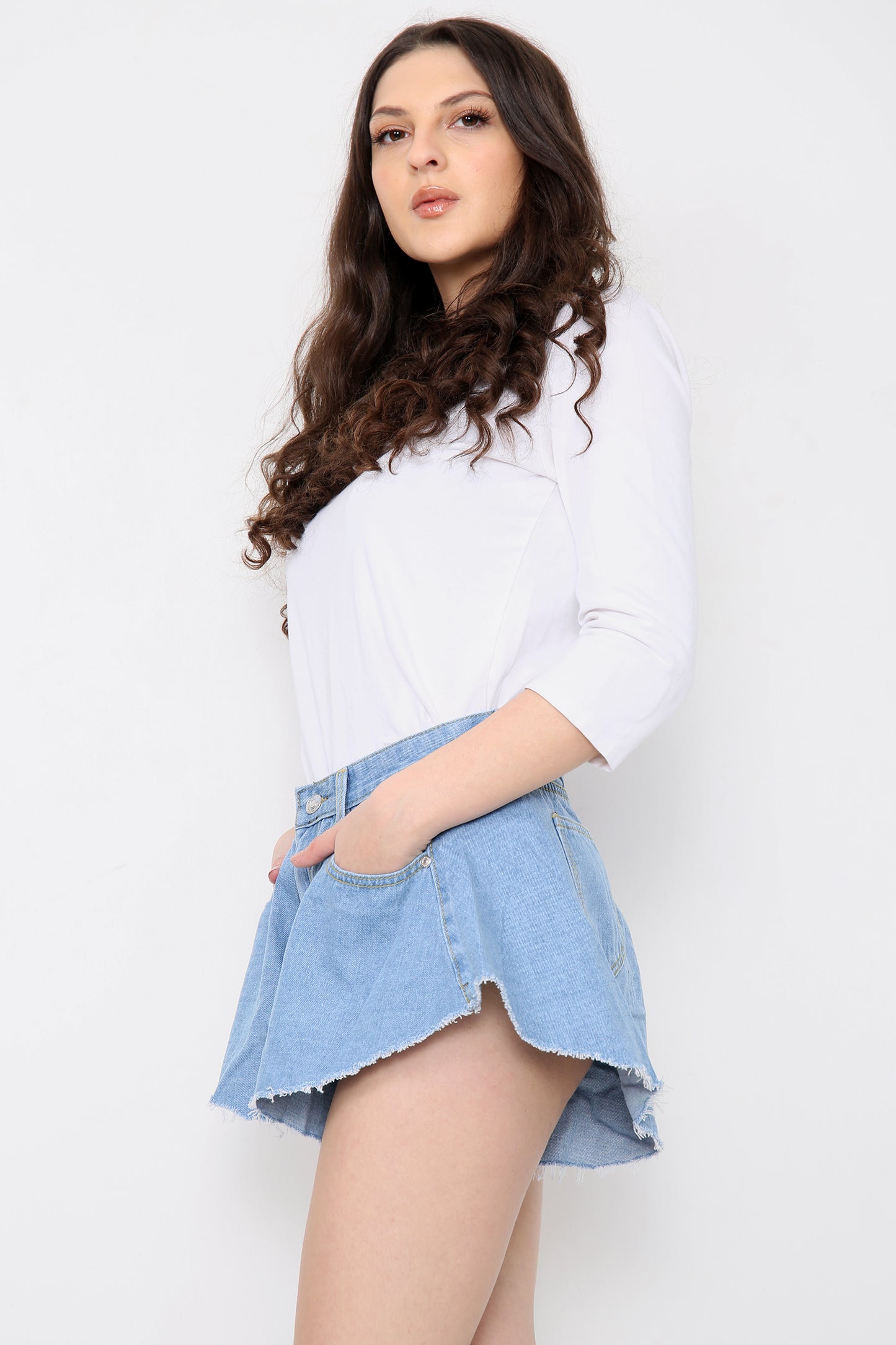 Blue Denim High Waisted Flared Shorts