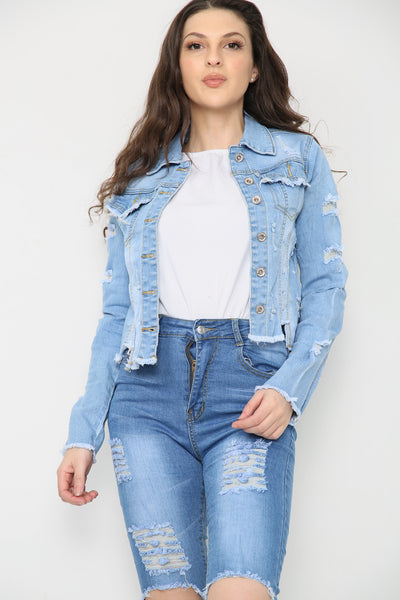 Blue Distressed Denim Jacket