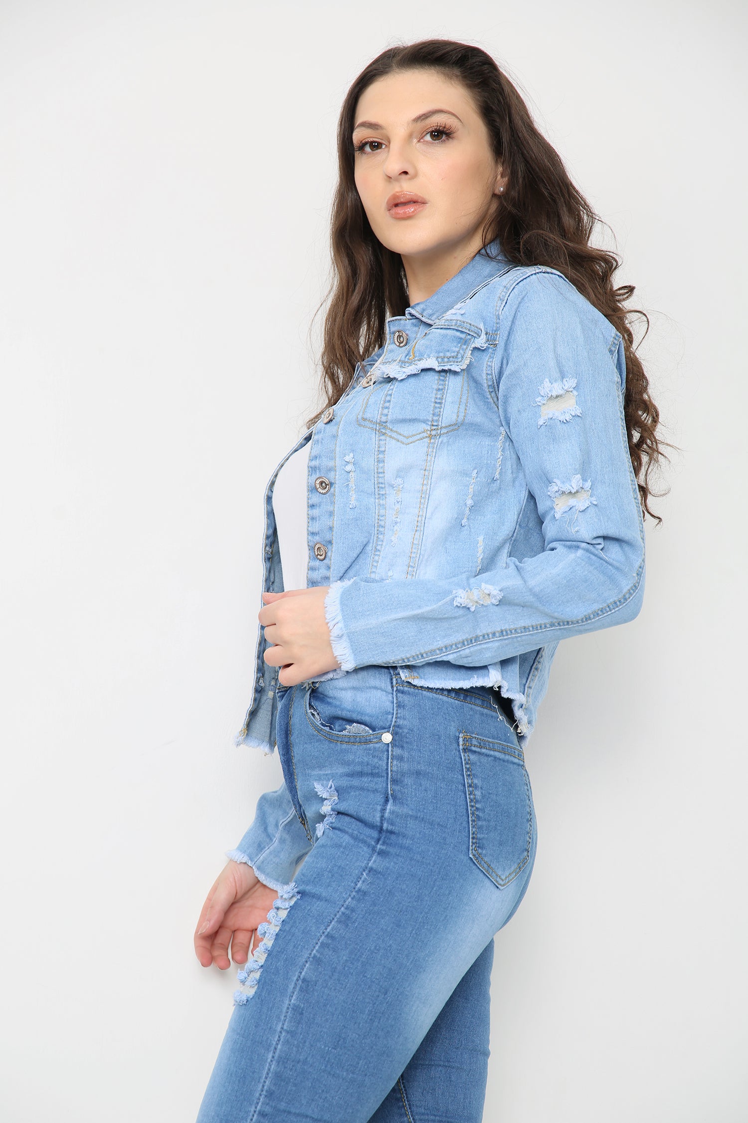Distressed Denim Jacket For Women