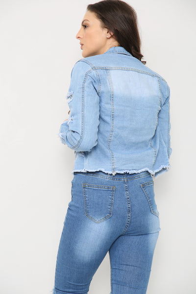 Blue Distressed Denim Jacket