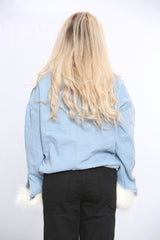 Blue Faux Fur Denim Jacket
