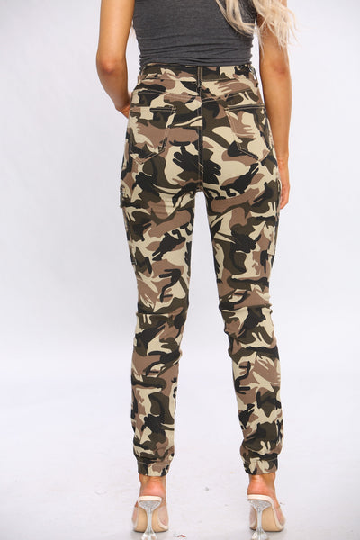 Khaki Camo Print Cargo Pants